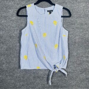 J Crew Women’s 4 Pineapple Embroidered Striped Sleeveless Side Tie Crop Tank Top